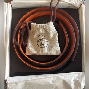Hermès H Hippique Belt Kit Orange and Black Reversible Leather Belt 38 mm